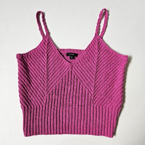 J Crew Top Womens XXL Magenta Pink Cropped V Neck Sweater Tank Preppy Beachy - Picture 1 of 7